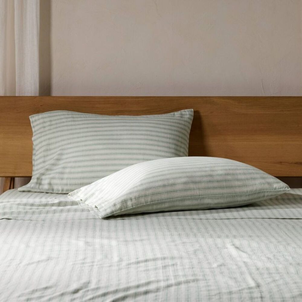 Parachute - King Relaxed Linen Stripe Sheet Set Jade & Parchme Jade & Parchment - Picture 2 of 4